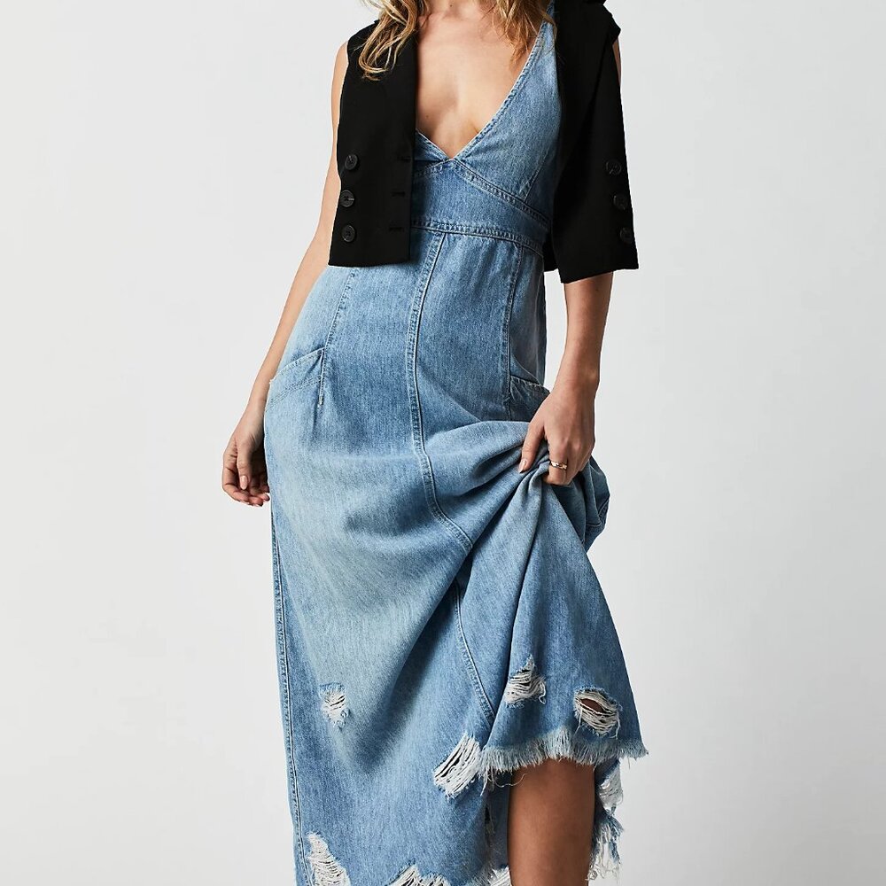 We The Free Wonderland Maxi Dress Free People Denim vintage blue XS SOLD OUT!!